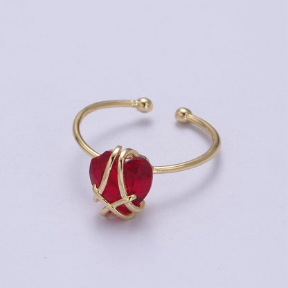 Dainty Heart Wrapped Rings Crystal Zirconia 16K Gold Filled Birthstone Ring Adjustable Stacking Ring U-352 ~ U-362 O-491