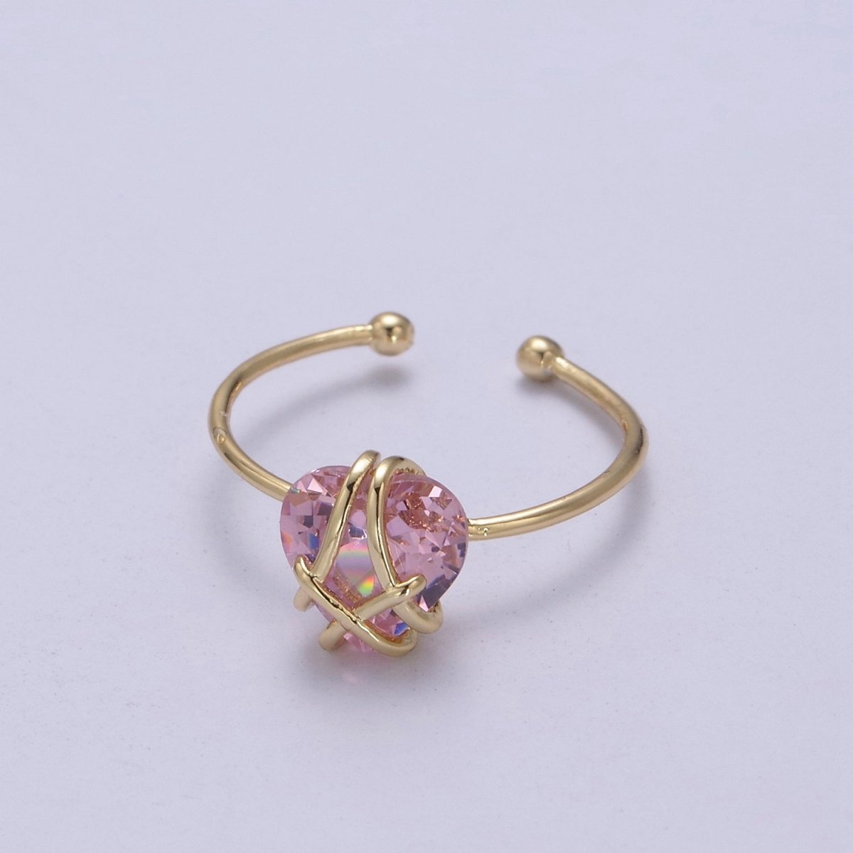 Dainty Heart Wrapped Rings Crystal Zirconia 16K Gold Filled Birthstone Ring Adjustable Stacking Ring U-352 ~ U-362 O-491