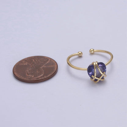 Dainty Heart Wrapped Rings Crystal Zirconia 16K Gold Filled Birthstone Ring Adjustable Stacking Ring U-352 ~ U-362 O-491