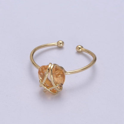 Dainty Heart Wrapped Rings Crystal Zirconia 16K Gold Filled Birthstone Ring Adjustable Stacking Ring U-352 ~ U-362 O-491