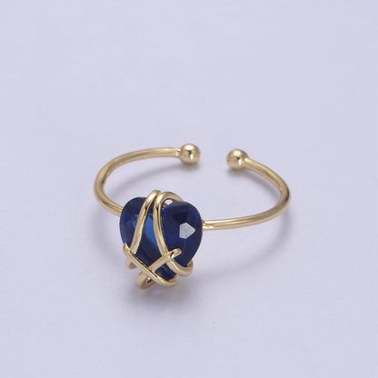 Dainty Heart Wrapped Rings Crystal Zirconia 16K Gold Filled Birthstone Ring Adjustable Stacking Ring U-352 ~ U-362 O-491