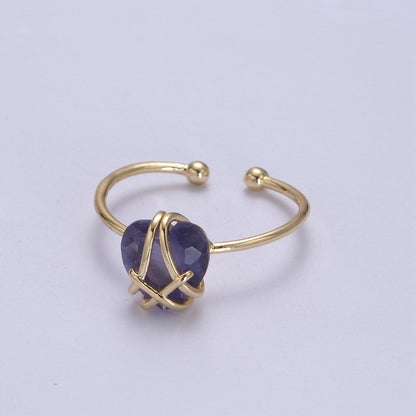 Dainty Heart Wrapped Rings Crystal Zirconia 16K Gold Filled Birthstone Ring Adjustable Stacking Ring U-352 ~ U-362 O-491