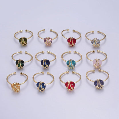 Dainty Heart Wrapped Rings Crystal Zirconia 16K Gold Filled Birthstone Ring Adjustable Stacking Ring U-352 ~ U-362 O-491