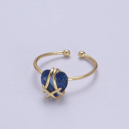 Dainty Heart Wrapped Rings Crystal Zirconia 16K Gold Filled Birthstone Ring Adjustable Stacking Ring U-352 ~ U-362 O-491
