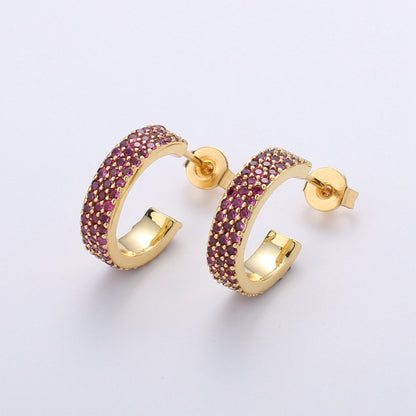 Dainty Hoop Earring in Clear Green Blue Pink Turquoise CZ Micro Pave Earring in Gold Plated lead free, nickel free K-598 K-600 K-601