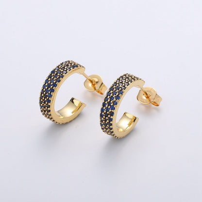 Dainty Hoop Earring in Clear Green Blue Pink Turquoise CZ Micro Pave Earring in Gold Plated lead free, nickel free K-598 K-600 K-601