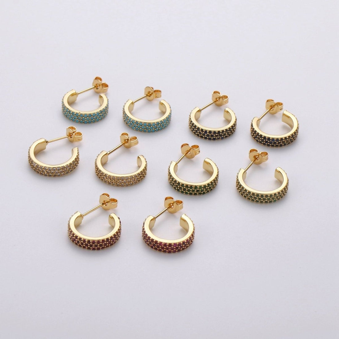 Dainty Hoop Earring in Clear Green Blue Pink Turquoise CZ Micro Pave Earring in Gold Plated lead free, nickel free K-598 K-600 K-601