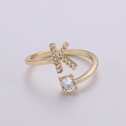 Dainty Initial Ring Gold Letter Ring Minimalist Initial Ring Initial Name Ring Adjustable Initial Cz Ring Personalized Bridesmaid Gift R-370-R-395