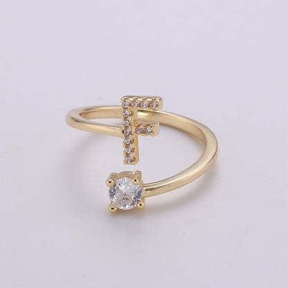 Dainty Initial Ring Gold Letter Ring Minimalist Initial Ring Initial Name Ring Adjustable Initial Cz Ring Personalized Bridesmaid Gift R-370-R-395