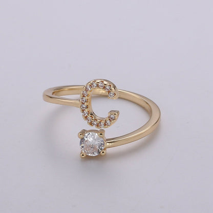 Dainty Initial Ring Gold Letter Ring Minimalist Initial Ring Initial Name Ring Adjustable Initial Cz Ring Personalized Bridesmaid Gift R-370-R-395
