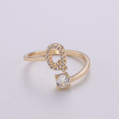 Dainty Initial Ring Gold Letter Ring Minimalist Initial Ring Initial Name Ring Adjustable Initial Cz Ring Personalized Bridesmaid Gift R-370-R-395