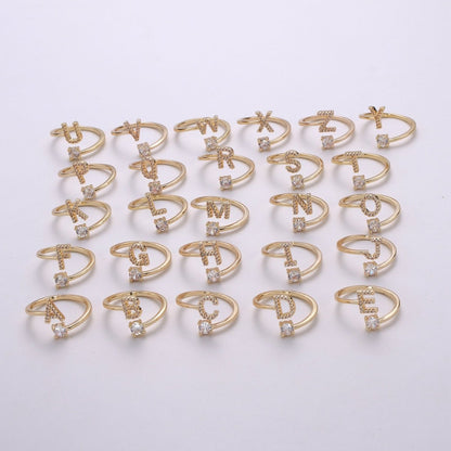 Dainty Initial Ring Gold Letter Ring Minimalist Initial Ring Initial Name Ring Adjustable Initial Cz Ring Personalized Bridesmaid Gift R-370-R-395