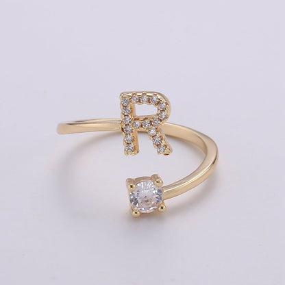 Dainty Initial Ring Gold Letter Ring Minimalist Initial Ring Initial Name Ring Adjustable Initial Cz Ring Personalized Bridesmaid Gift R-370-R-395