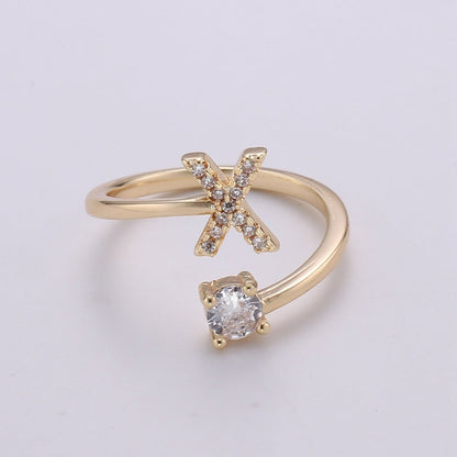 Dainty Initial Ring Gold Letter Ring Minimalist Initial Ring Initial Name Ring Adjustable Initial Cz Ring Personalized Bridesmaid Gift R-370-R-395