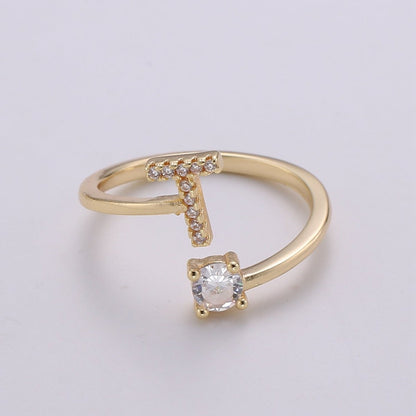 Dainty Initial Ring Gold Letter Ring Minimalist Initial Ring Initial Name Ring Adjustable Initial Cz Ring Personalized Bridesmaid Gift R-370-R-395