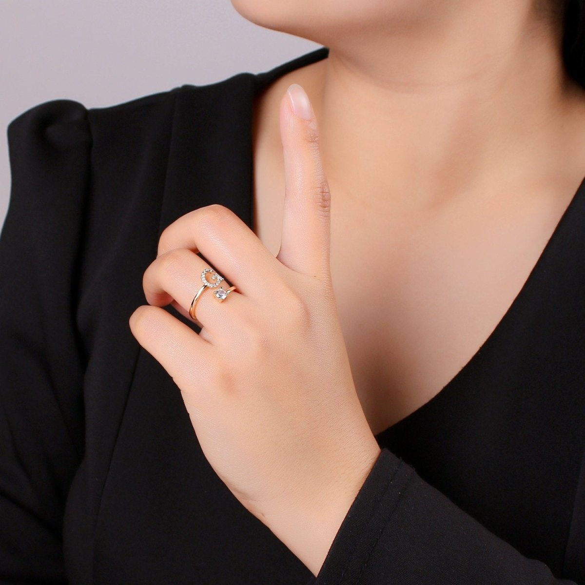 Dainty Initial Ring Gold Letter Ring Minimalist Initial Ring Initial Name Ring Adjustable Initial Cz Ring Personalized Bridesmaid Gift R-370-R-395