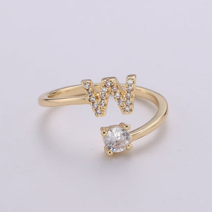 Dainty Initial Ring Gold Letter Ring Minimalist Initial Ring Initial Name Ring Adjustable Initial Cz Ring Personalized Bridesmaid Gift R-370-R-395
