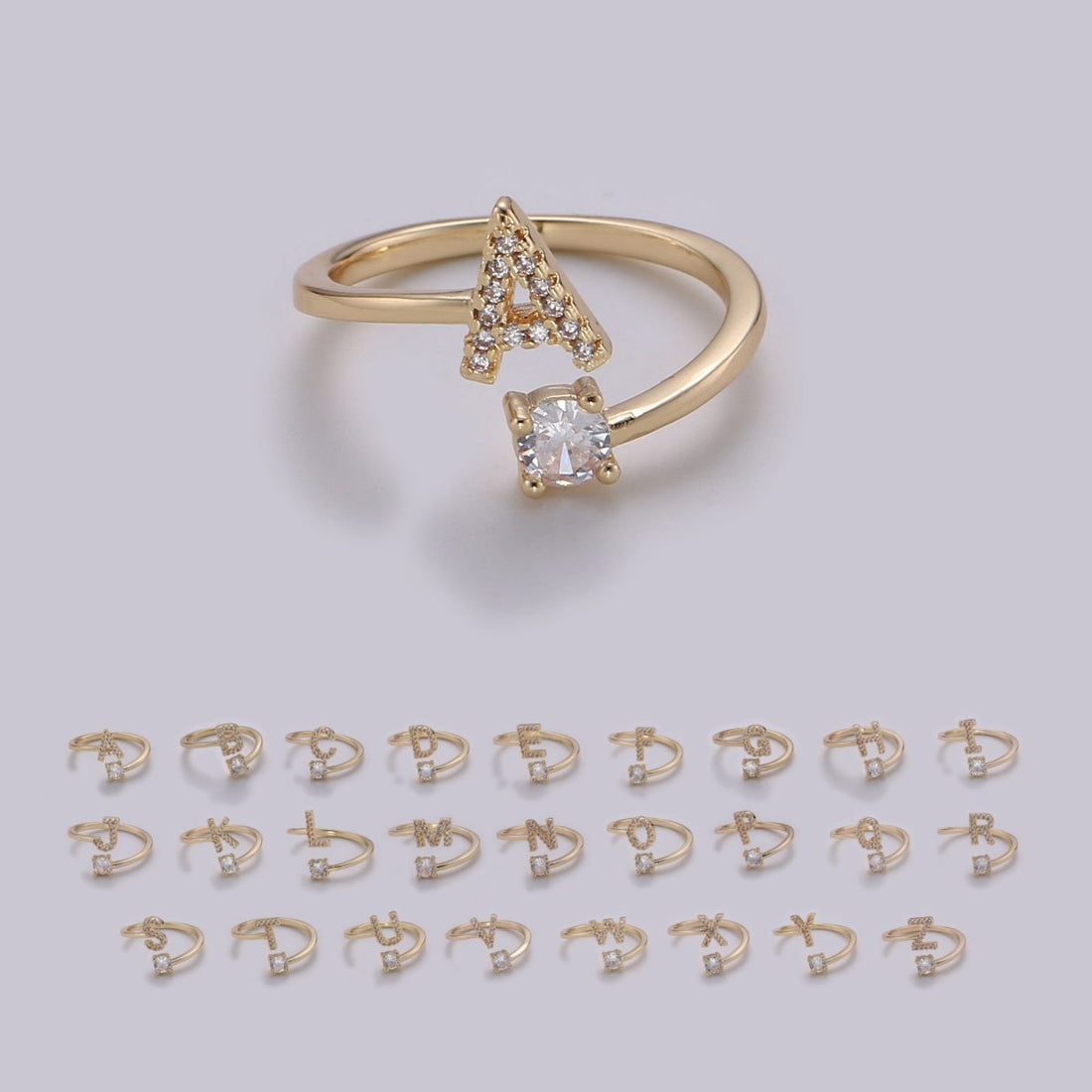 Dainty Initial Ring Gold Letter Ring Minimalist Initial Ring Initial Name Ring Adjustable Initial Cz Ring Personalized Bridesmaid Gift R-370-R-395