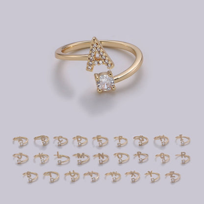 Dainty Initial Ring Gold Letter Ring Minimalist Initial Ring Initial Name Ring Adjustable Initial Cz Ring Personalized Bridesmaid Gift R-370-R-395