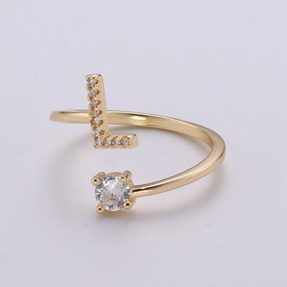Dainty Initial Ring Gold Letter Ring Minimalist Initial Ring Initial Name Ring Adjustable Initial Cz Ring Personalized Bridesmaid Gift R-370-R-395