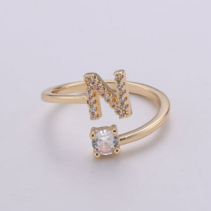 Dainty Initial Ring Gold Letter Ring Minimalist Initial Ring Initial Name Ring Adjustable Initial Cz Ring Personalized Bridesmaid Gift R-370-R-395
