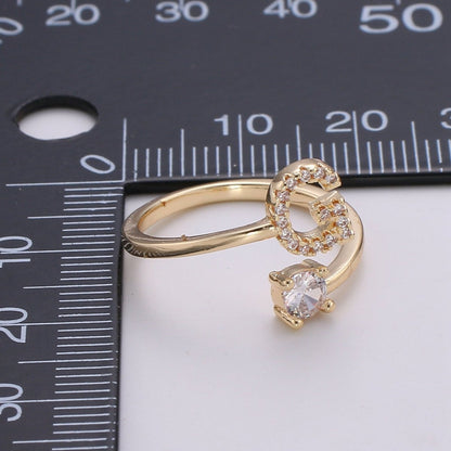 Dainty Initial Ring Gold Letter Ring Minimalist Initial Ring Initial Name Ring Adjustable Initial Cz Ring Personalized Bridesmaid Gift R-370-R-395