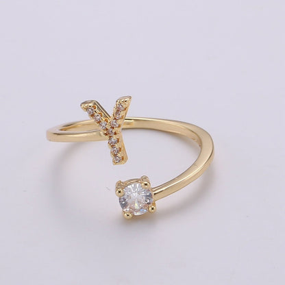 Dainty Initial Ring Gold Letter Ring Minimalist Initial Ring Initial Name Ring Adjustable Initial Cz Ring Personalized Bridesmaid Gift R-370-R-395
