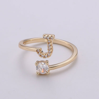 Dainty Initial Ring Gold Letter Ring Minimalist Initial Ring Initial Name Ring Adjustable Initial Cz Ring Personalized Bridesmaid Gift R-370-R-395