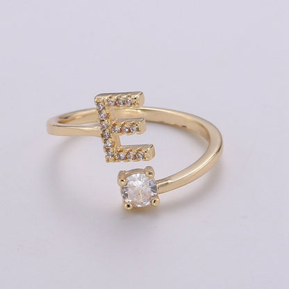 Dainty Initial Ring Gold Letter Ring Minimalist Initial Ring Initial Name Ring Adjustable Initial Cz Ring Personalized Bridesmaid Gift R-370-R-395