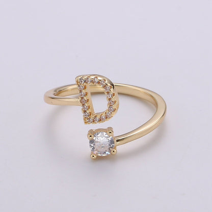 Dainty Initial Ring Gold Letter Ring Minimalist Initial Ring Initial Name Ring Adjustable Initial Cz Ring Personalized Bridesmaid Gift R-370-R-395