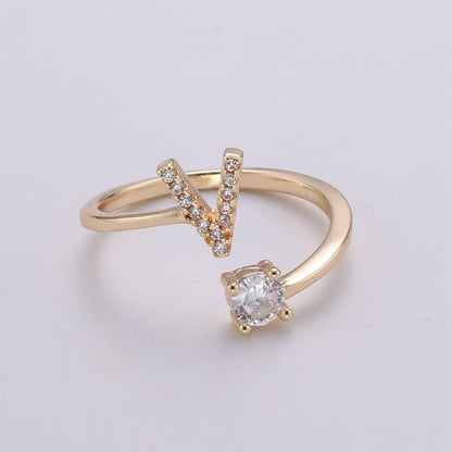 Dainty Initial Ring Gold Letter Ring Minimalist Initial Ring Initial Name Ring Adjustable Initial Cz Ring Personalized Bridesmaid Gift R-370-R-395