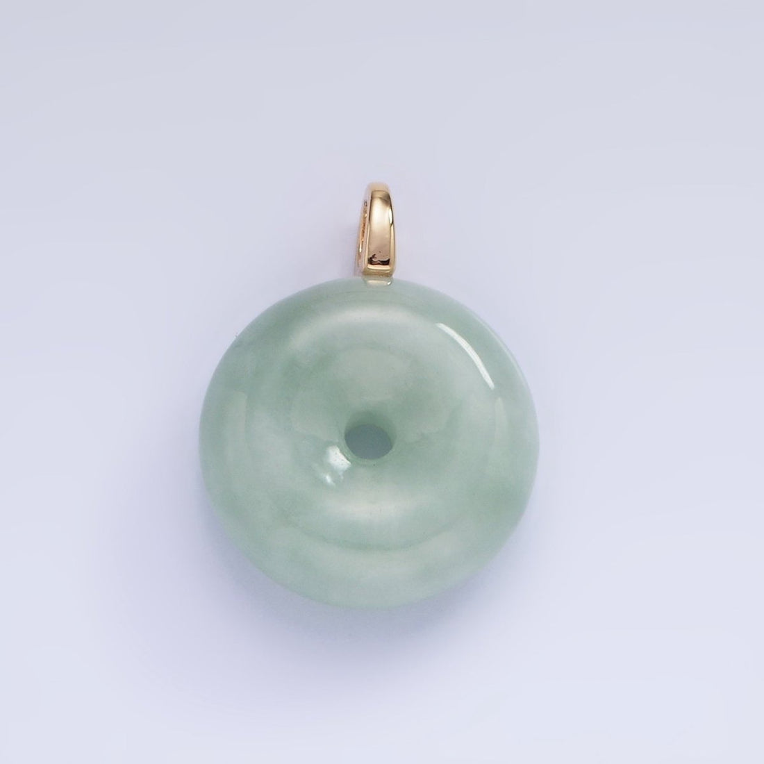 Dainty Jade Donut Round Pendant 14K Gold Filled Bail Good Luck Jewelry AG-708