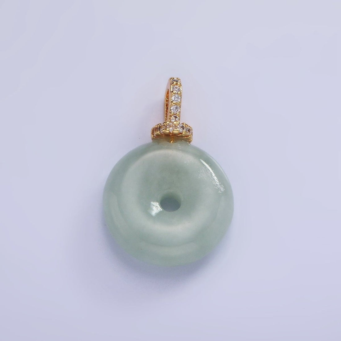 Dainty Jade Donut Round Pendant 14K Gold Filled Cz Bail Good Luck Jewelry AH-138