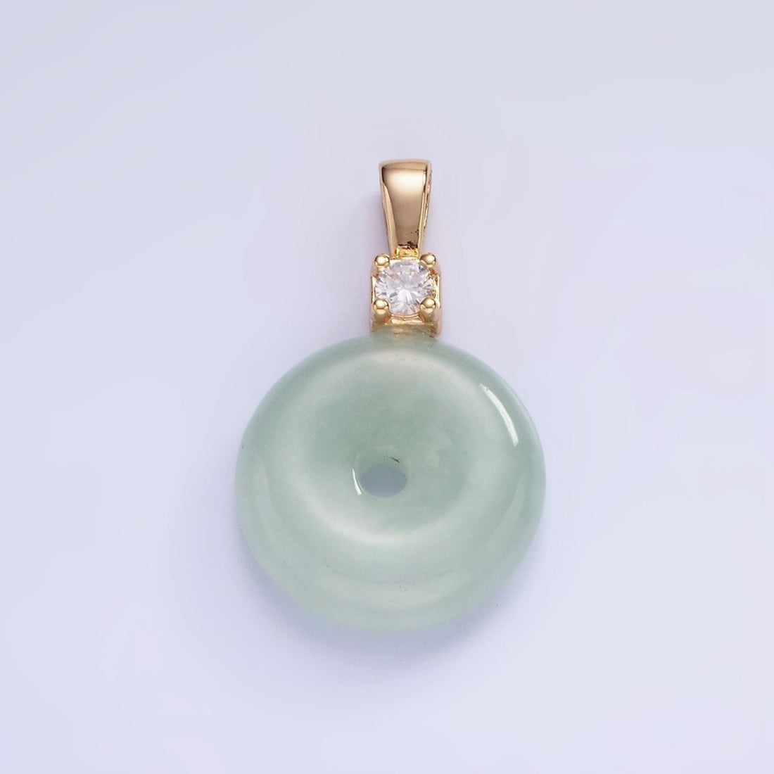 Dainty Jade Donut Round Pendant 14K Gold Filled CZ Bail Good Luck Jewelry AH136