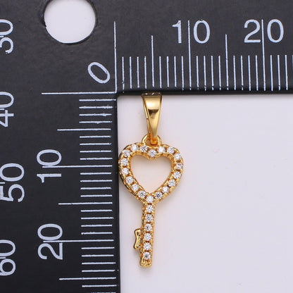 Dainty Key Charm 24K Gold Filled Micro Pave CZ Pendant H-053