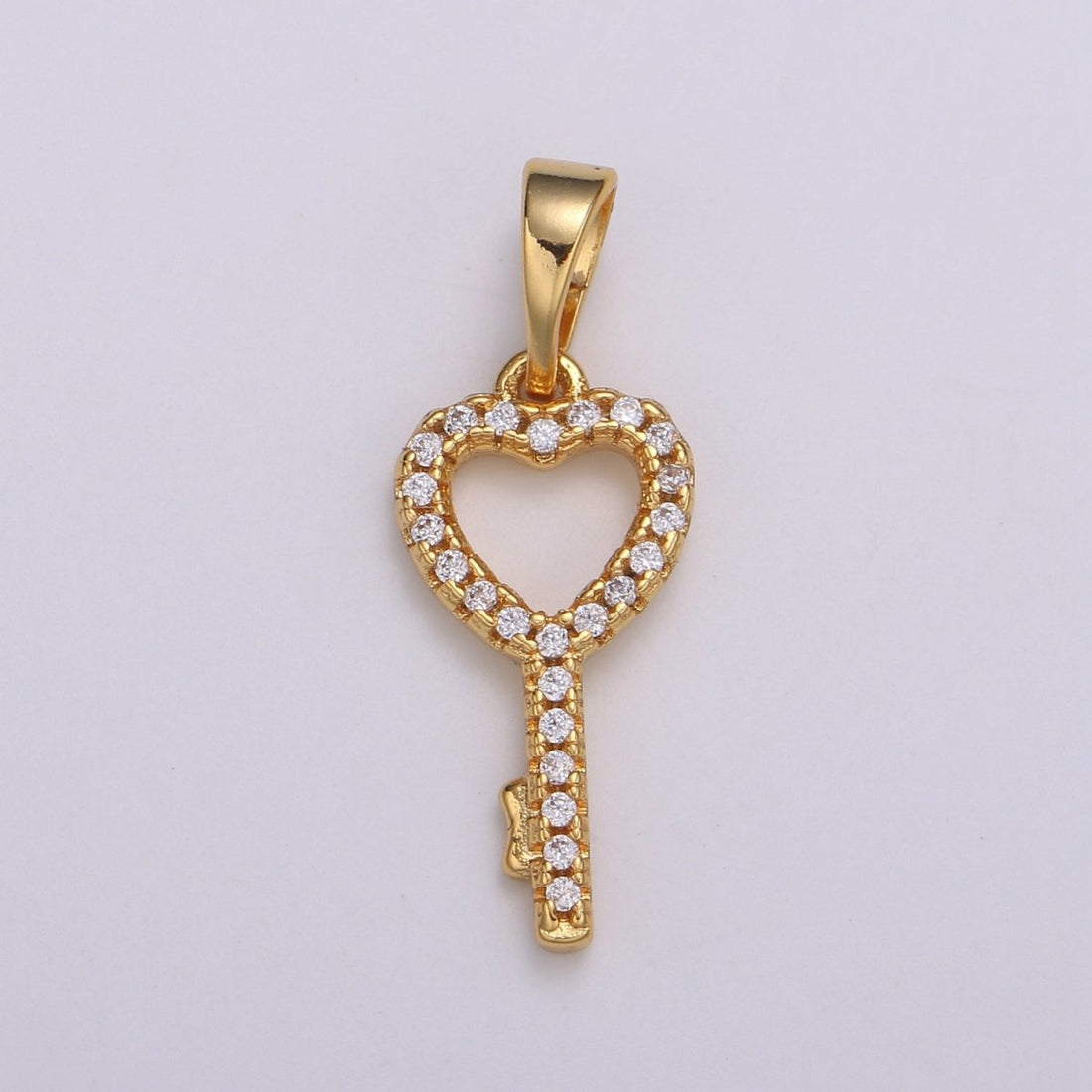 Dainty Key Charm 24K Gold Filled Micro Pave CZ Pendant H-053