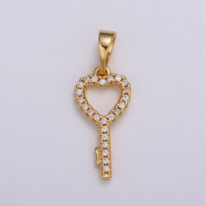 Dainty Key Charm 24K Gold Filled Micro Pave CZ Pendant H-053