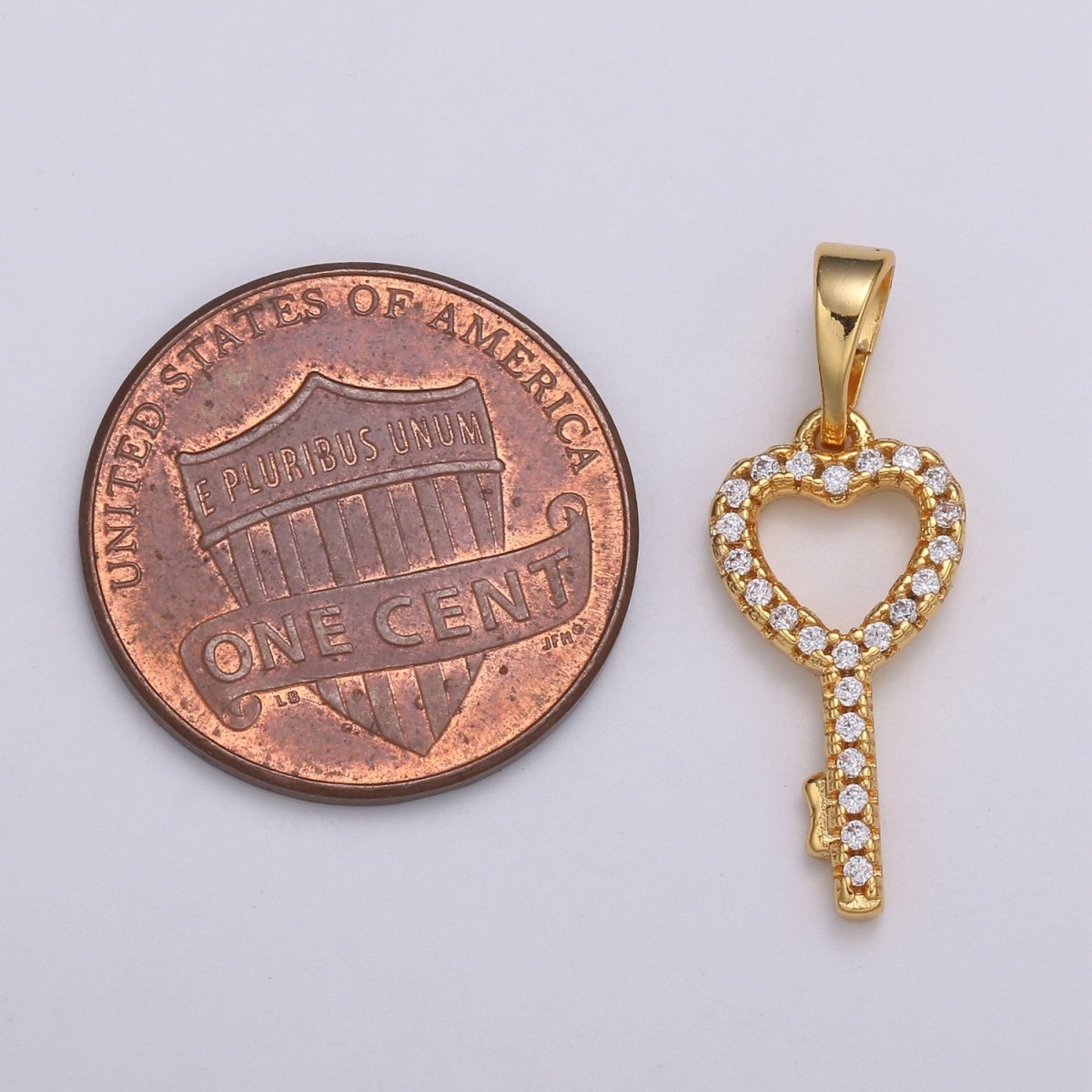 Dainty Key Charm 24K Gold Filled Micro Pave CZ Pendant H-053