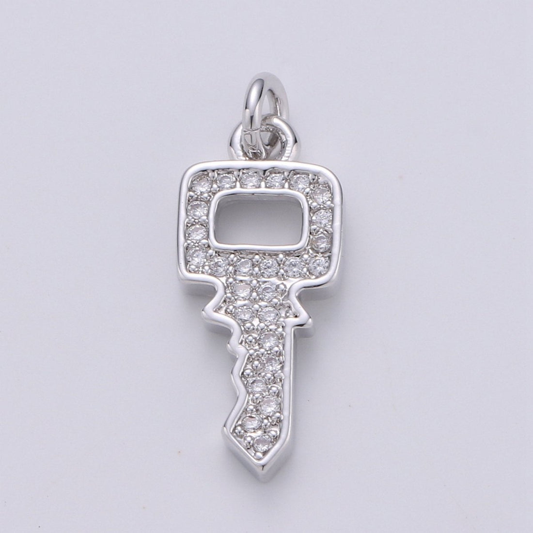 Dainty Key charm with Clear cz• 20x7mm • 24k Gold Filled• Sparkly Cubic Zirconia Car Key Charm •  Silver Charm for Necklace Bracelet Earring  D-371