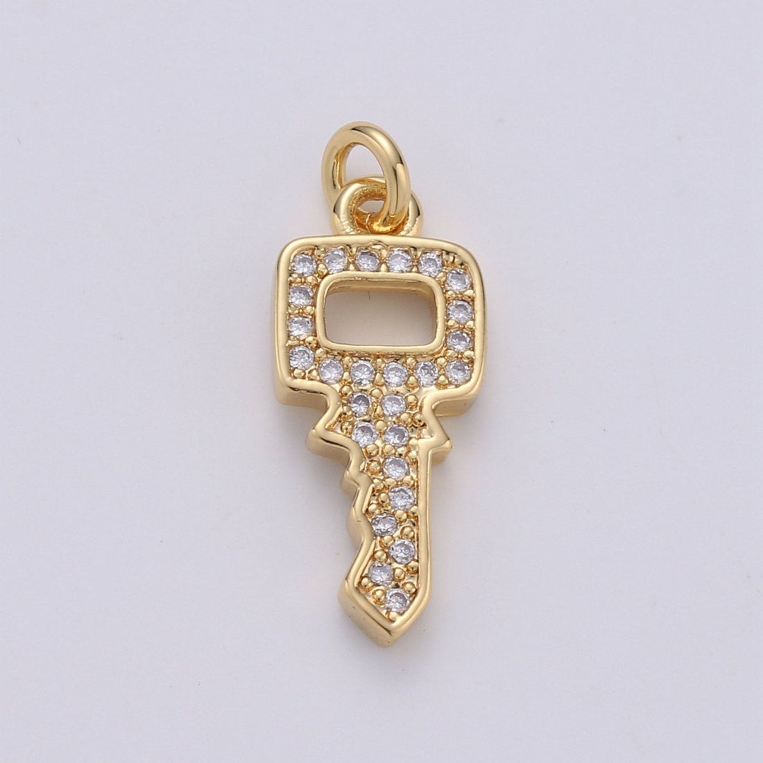 Dainty Key charm with Clear cz• 20x7mm • 24k Gold Filled• Sparkly Cubic Zirconia Car Key Charm •  Silver Charm for Necklace Bracelet Earring  D-371