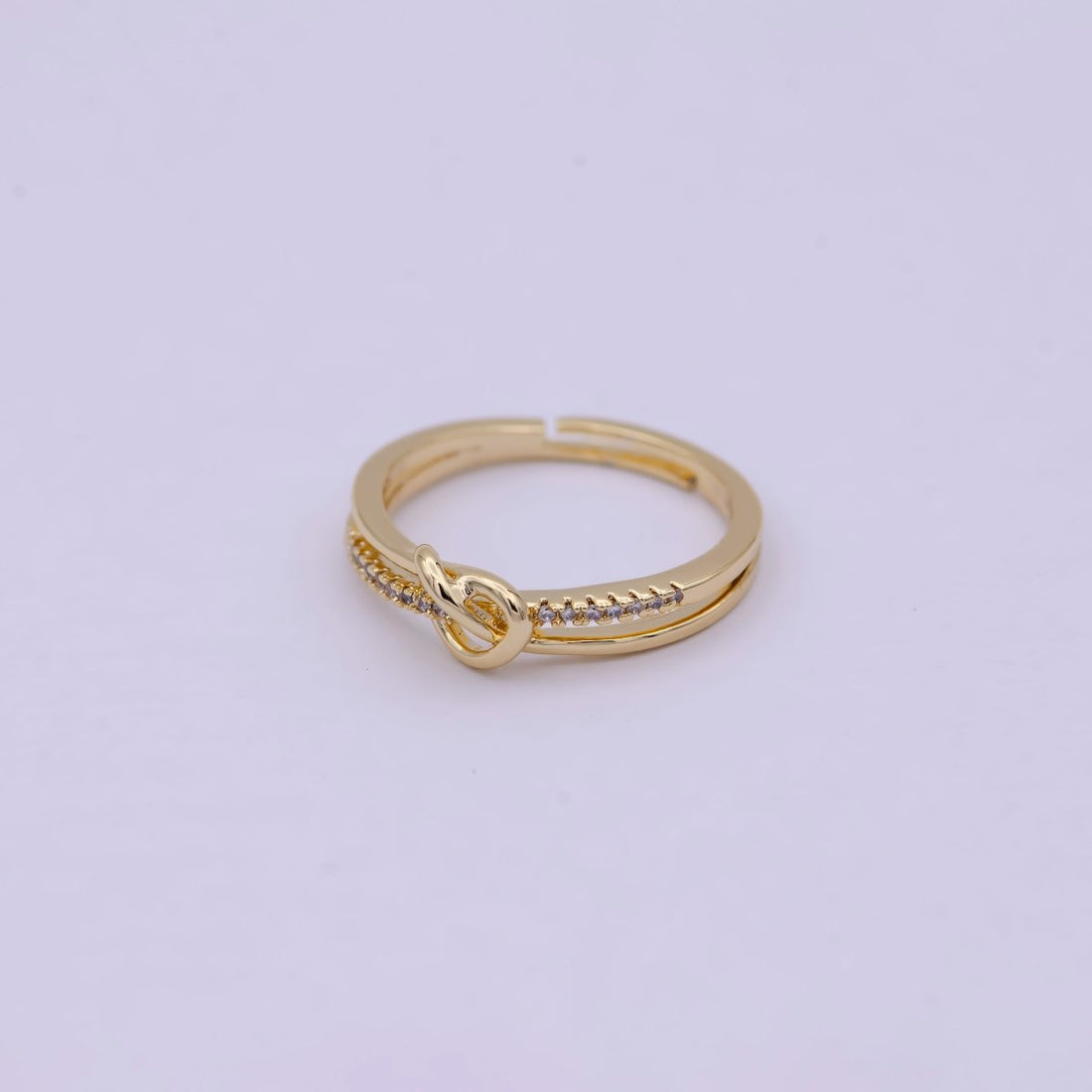 Dainty Knot Twist Cz Ring Open Adjustable U-217