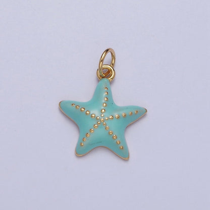 Dainty Light Blue Starfish Charm, Small Summer Beach Style Starfish Charm For Jewelry Making AG-128