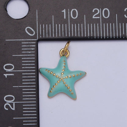 Dainty Light Blue Starfish Charm, Small Summer Beach Style Starfish Charm For Jewelry Making AG-128