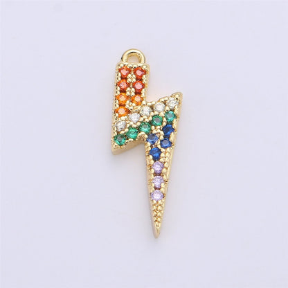 Dainty Lightning Charm w/ Rainbow Micro Pave Cubic Stone Charm Thunder Charm Bolt Lightning Charm, C-660