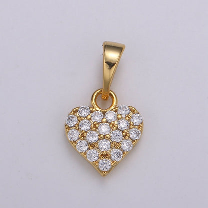 Dainty Love Charm 24K Gold Filled Micro Pave CZ Heart Pendant 16.5x9mm H-034