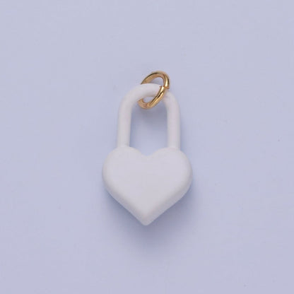 Dainty Matte Enamel Heart Lock Charm For Jewelry Making | W-302-W-311