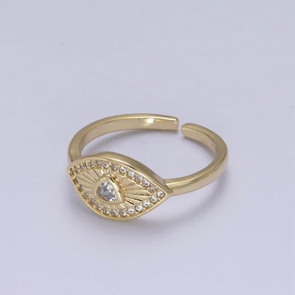 Dainty Micro Pave Cubic Zirconia Evil Eye Stackable Adjustable 24K Gold Filled Ring U-517 ~ U-520