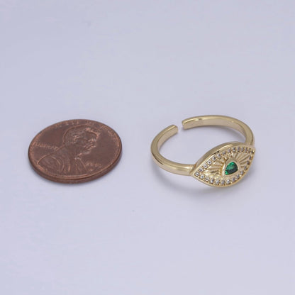 Dainty Micro Pave Cubic Zirconia Evil Eye Stackable Adjustable 24K Gold Filled Ring U-517 ~ U-520