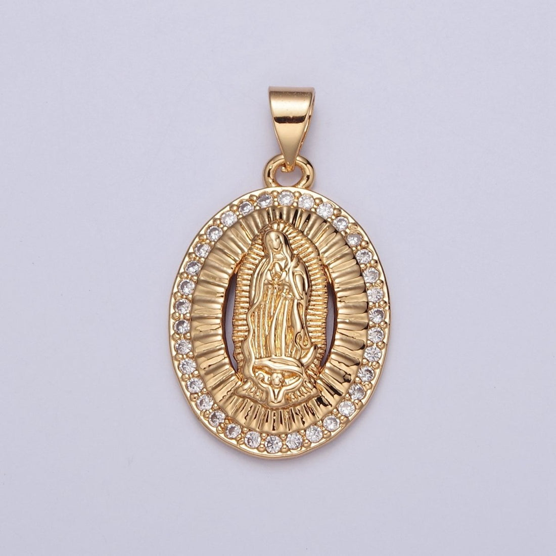 Dainty Micro Pave Cubic Zirconia Mother Virgin Mary Pendant, Gold Religious Pendant For Jewelry Makin H-695