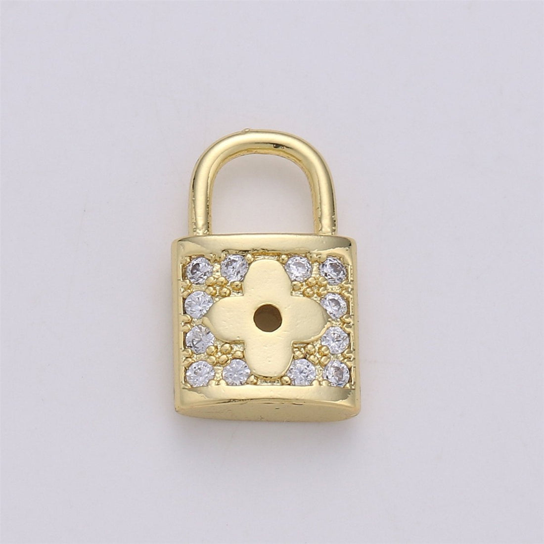 Dainty Micro Pave padlock charm 16x10mm 14K gold Filled Nickel free, Cubic Clover padlock pendant for Necklace Earring Bracelet Component K-343